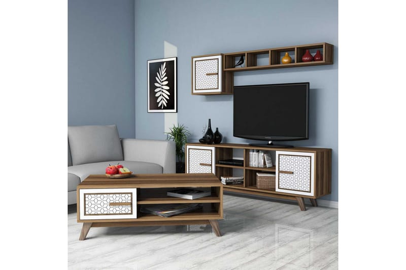 Hovdane TV-møbelsæt 160 cm - Brun / hvid - Tv-møbelsæt