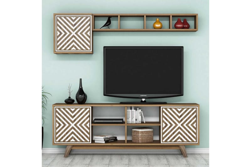 Hovdane TV-møbelsæt 160 cm - Brun / hvid - Møbler - TV borde & mediemøbler - Tv-møbelsæt