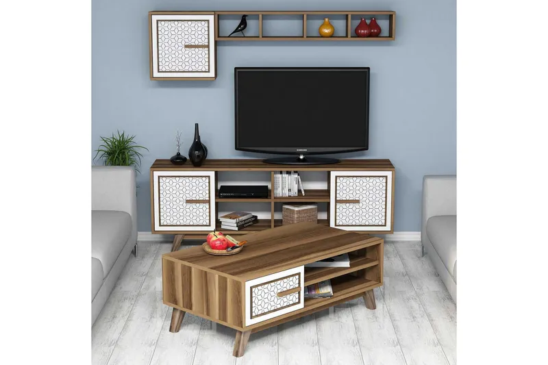 Hovdane TV-møbelsæt 160 cm - Brun / hvid - Møbler - TV borde & mediemøbler - Tv-møbelsæt
