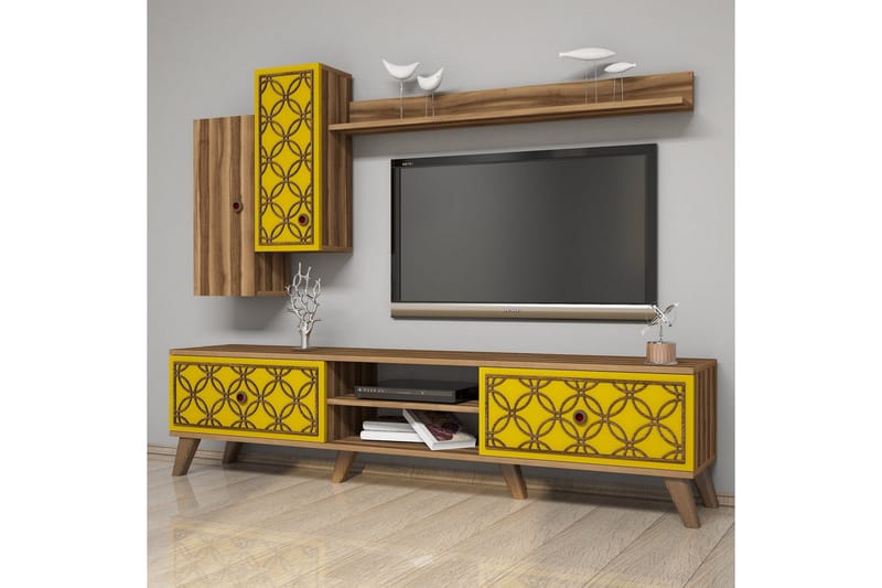 Hovdane TV-møbelsæt 180 cm - Brun / gul - Møbler - TV borde & mediemøbler - Tv-møbelsæt