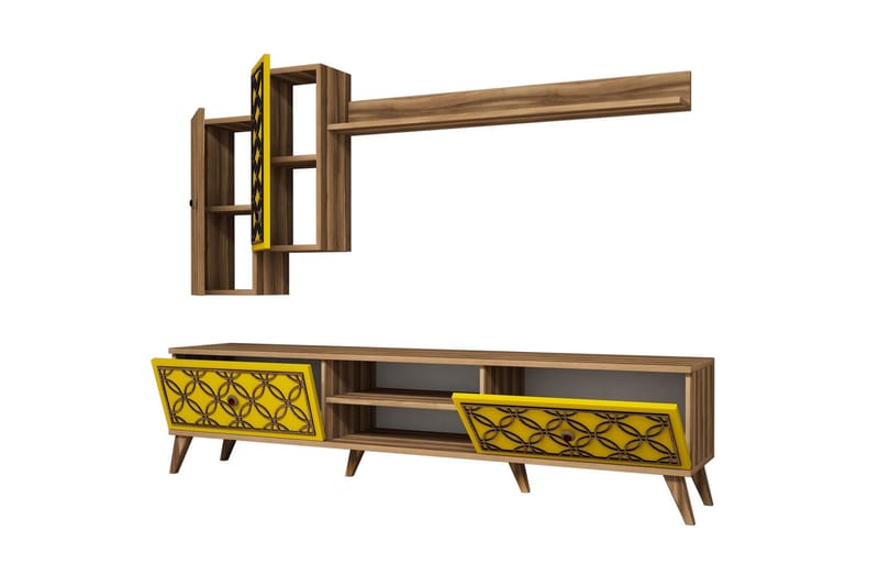 Hovdane TV-møbelsæt 180 cm - Brun / gul - Møbler - TV borde & mediemøbler - Tv-møbelsæt