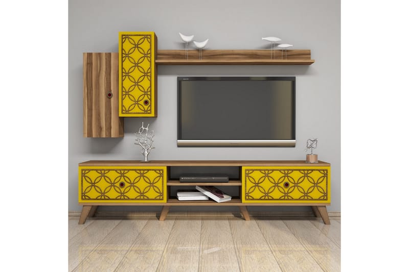 Hovdane TV-møbelsæt 180 cm - Brun / gul - Møbler - TV borde & mediemøbler - Tv-møbelsæt