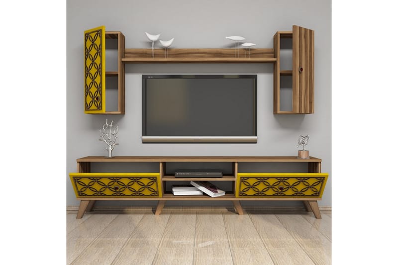 Hovdane TV-møbelsæt 180 cm - Brun / gul - Møbler - TV borde & mediemøbler - Tv-møbelsæt