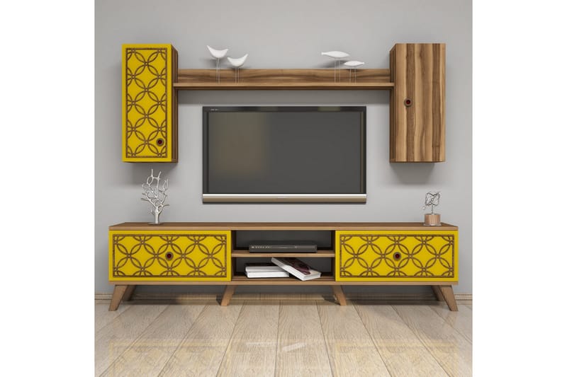 Hovdane TV-møbelsæt 180 cm - Brun / gul - Møbler - TV borde & mediemøbler - Tv-møbelsæt