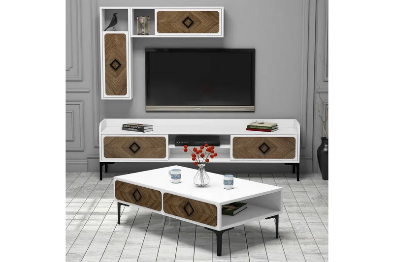 Hovdane TV-møbelsæt 180 cm, Hvid / brun