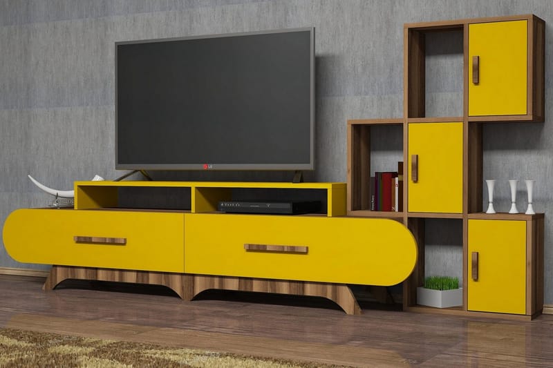 Hovdane TV-møbelsæt 205 cm - Brun / gul - Møbler - TV borde & mediemøbler - Tv-møbelsæt