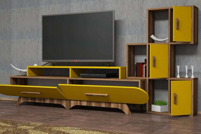 Hovdane TV-møbelsæt 205 cm - Brun / gul - Møbler - TV borde & mediemøbler - Tv-møbelsæt