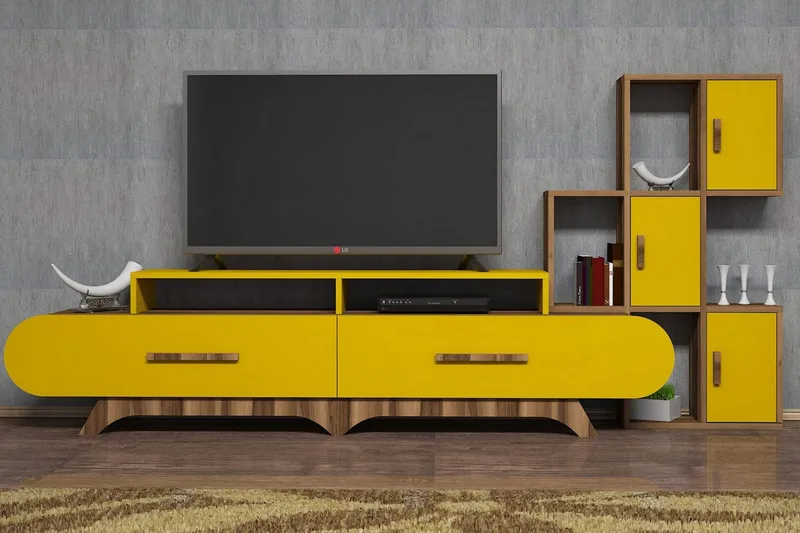 Hovdane TV-møbelsæt 205 cm, Brun / gul