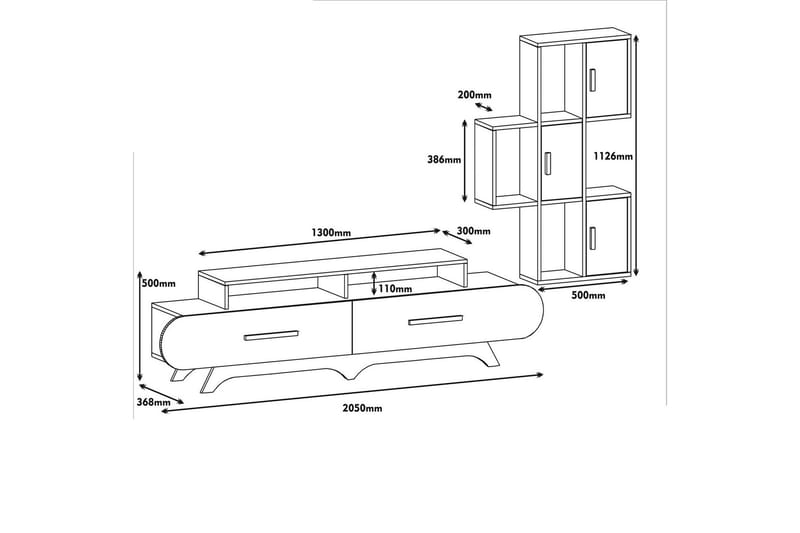 Hovdane TV-møbelsæt 205 cm - Brun / hvid - Møbler - TV borde & mediemøbler - Tv-møbelsæt