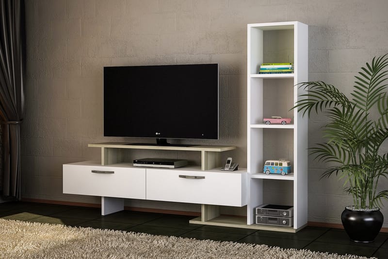 Isora TV-bord med bogreol - Hvid - Tv-møbelsæt