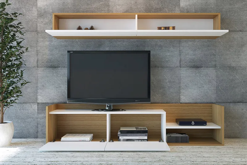 Kaletea medieopbevaring - Vit / teak - Møbler - TV borde & mediemøbler - Tv-møbelsæt