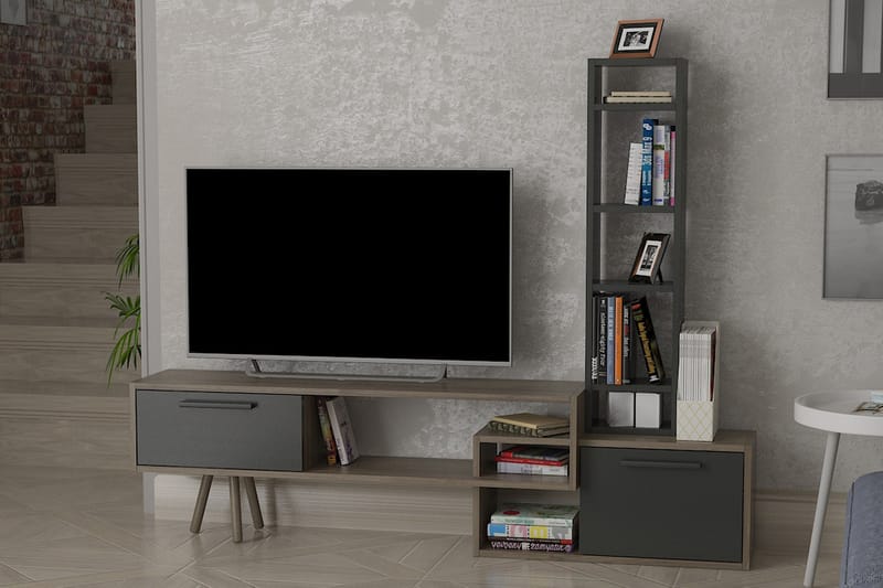Keachi TV-møbel Møbelsæt 167 cm - Antracit / Mørkebrun / Sort - Tv-møbelsæt