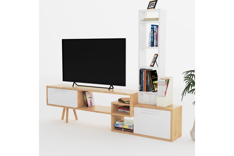 Keachi Tv-møbelsæt 167 cm - Hvid/Natur/Brun - Tv-møbelsæt