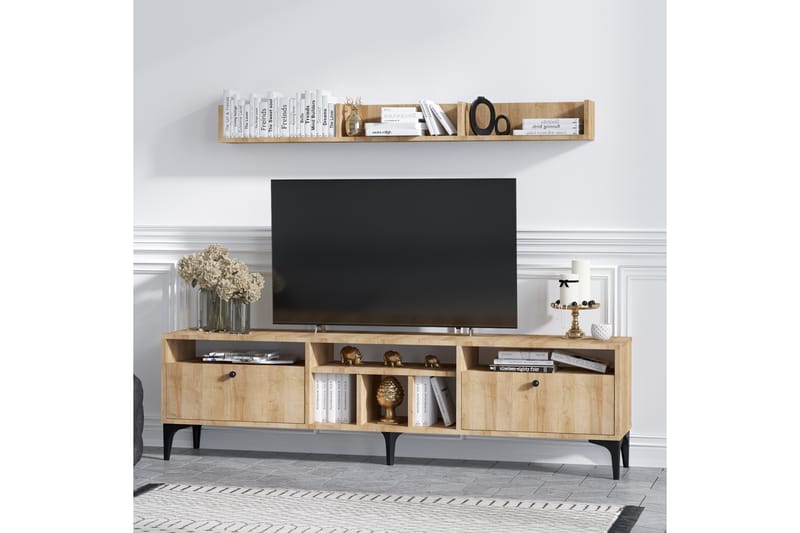 Kireka TV-Møbelsæt 180 cm - Natur / sort - Tv-møbelsæt