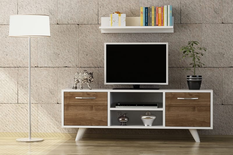 Liarras tv-bænk - Hvid / valnød - Tv-møbelsæt