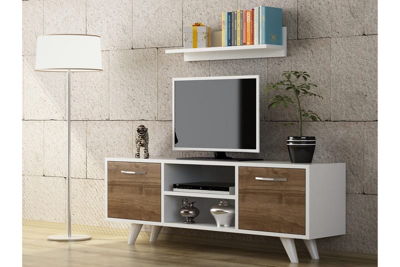 Liarras tv-bænk - Hvid / valnød - Tv-møbelsæt