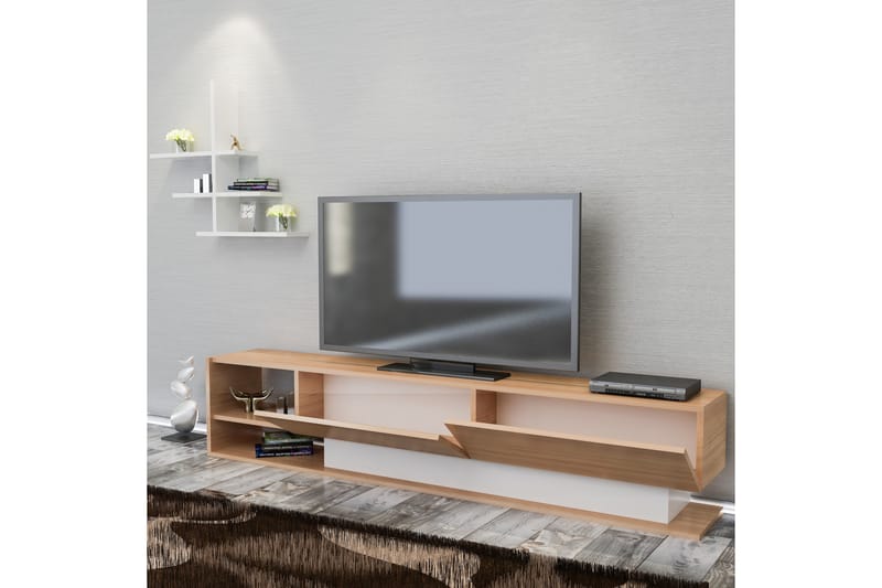 Lofita TV-Bord - Vit / teak - Tv-møbelsæt