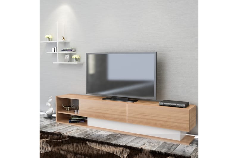 Lofita TV-Bord - Vit / teak - Tv-møbelsæt
