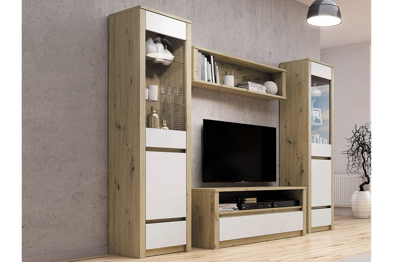 Maltatal Tv-møbelsæt 130 cm - Eg/Hvid - Tv-møbelsæt