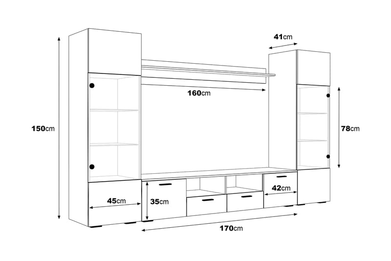 Mellon Tv-Møbelsæt 41x260 cm - Glas/Hvid - Tv-møbelsæt