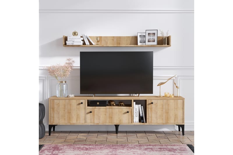 Meriadec TV-Møbelsæt 150 cm - Natur / sort - Tv-møbelsæt