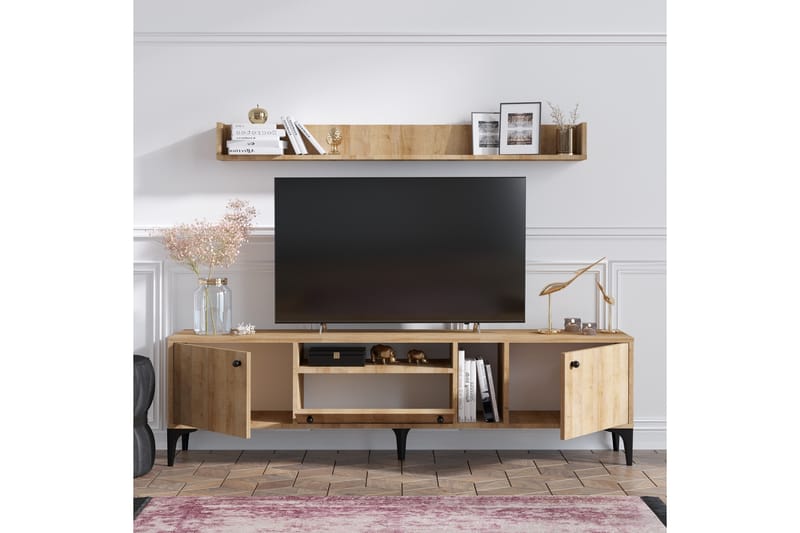 Meriadec TV-Møbelsæt 150 cm - Natur / sort - Tv-møbelsæt