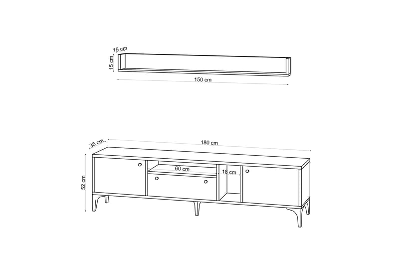 Meriadec TV-Møbelsæt 150 cm - Natur / sort - Tv-møbelsæt