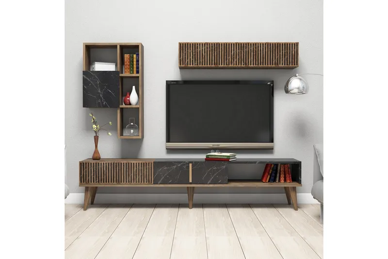 Millay TV-Møbelsæt 180 cm - Valnød/Sort - Møbler - TV borde & mediemøbler - Tv-møbelsæt