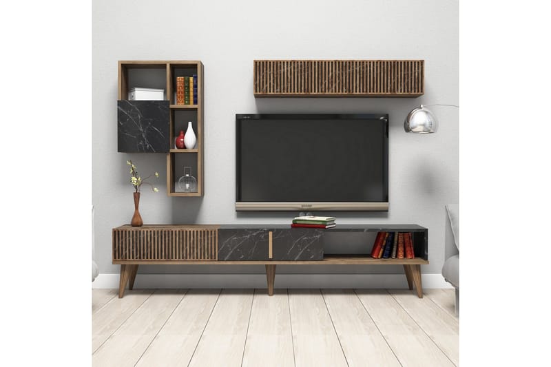 Millay TV-Møbelsæt 180 cm - Valnød/Sort - Møbler - TV borde & mediemøbler - Tv-møbelsæt