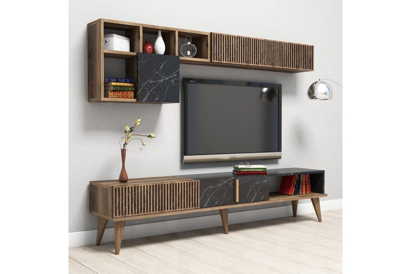 Millay TV-Møbelsæt 180 cm - Valnød/Sort - Møbler - TV borde & mediemøbler - Tv-møbelsæt