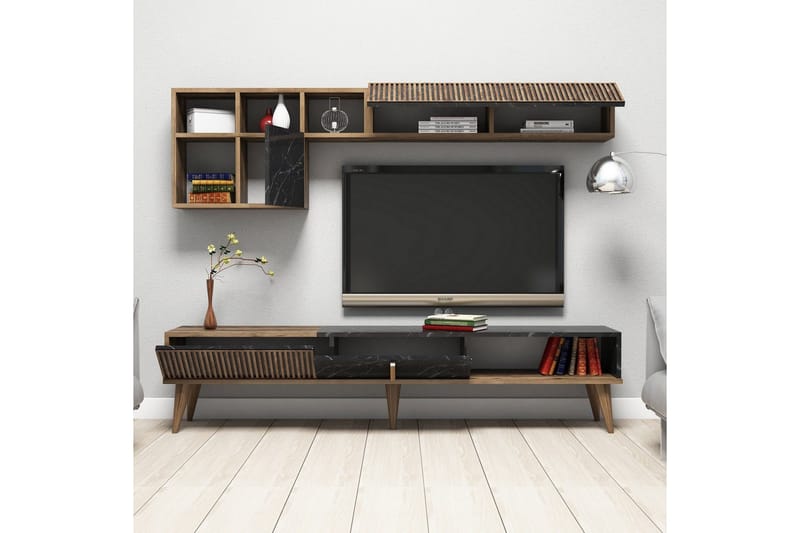Millay TV-Møbelsæt 180 cm - Valnød/Sort - Møbler - TV borde & mediemøbler - Tv-møbelsæt