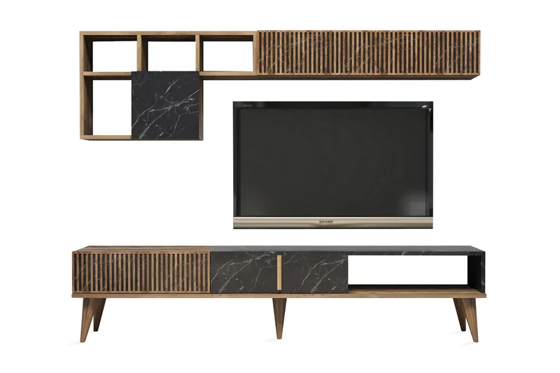 Millay TV-Møbelsæt 180 cm - Valnød/Sort - Møbler - TV borde & mediemøbler - Tv-møbelsæt