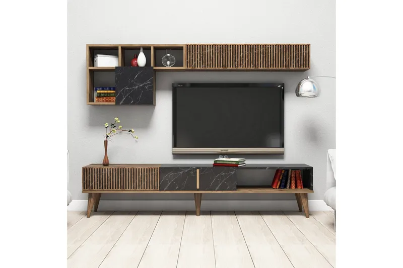 Millay TV-Møbelsæt 180 cm - Valnød/Sort - Møbler - TV borde & mediemøbler - Tv-møbelsæt