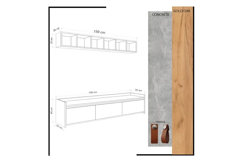 Mod Design TV-Bord med væghylde - Grå / træ - Møbler - TV borde & mediemøbler - Tv-møbelsæt