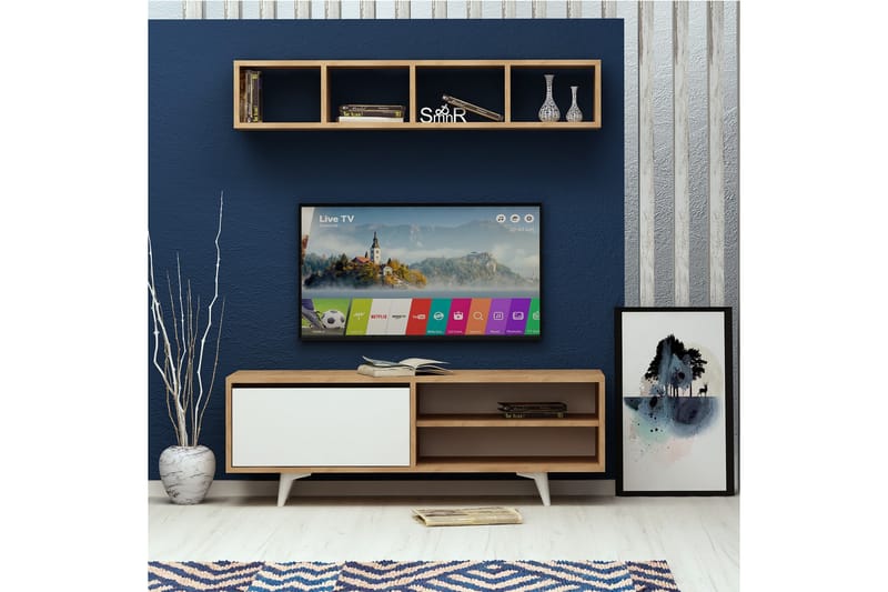 Mod Design TV-Bord med væghylde - Træ / hvid - Tv-møbelsæt