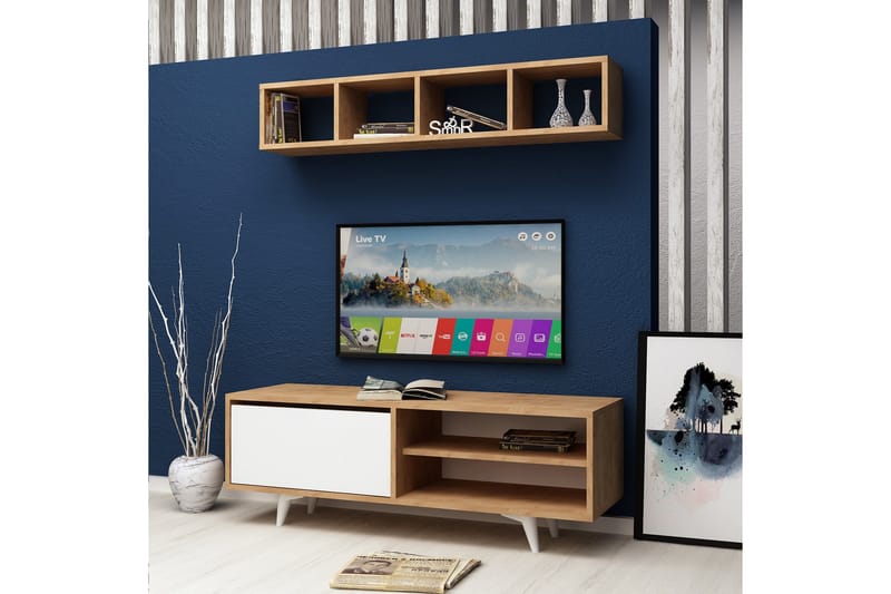 Mod Design TV-Bord med væghylde - Træ / hvid - Møbler - TV borde & mediemøbler - Tv-møbelsæt
