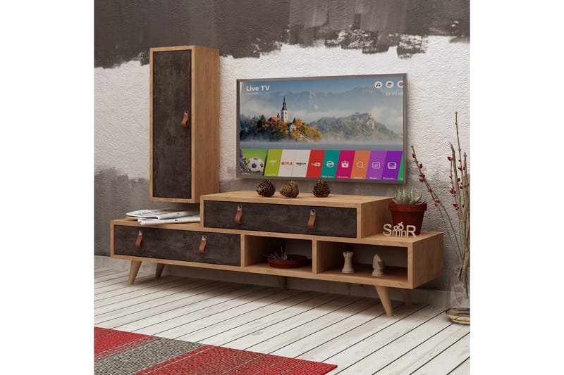 Mod Design TV-Bord/ skab - Grå / træ - Tv-møbelsæt