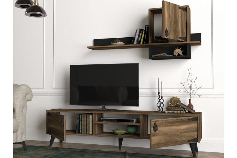 Mohed TV-Møblesæt 180 cm - Brun / sort - Tv-møbelsæt
