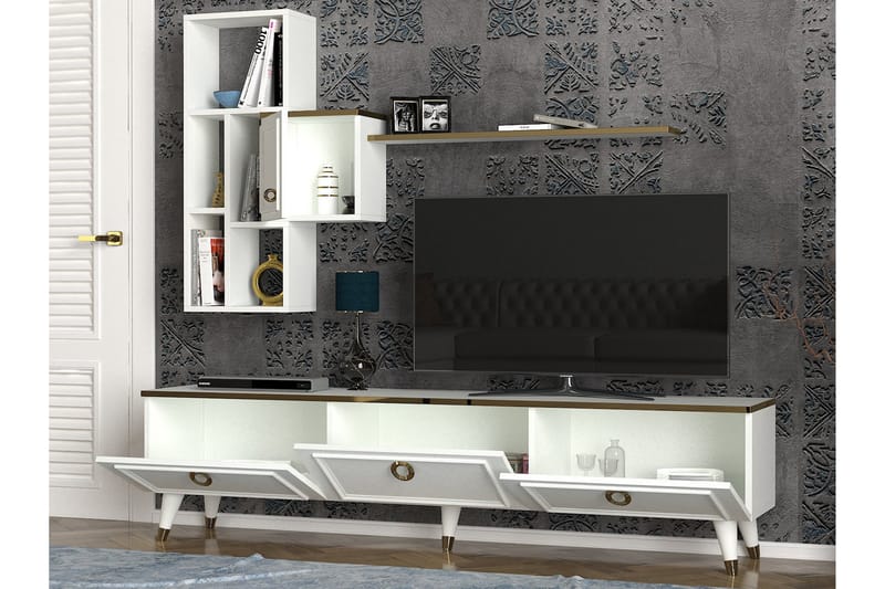Mohed TV-Møblesæt 180 cm - Hvid / Gul - Tv-møbelsæt