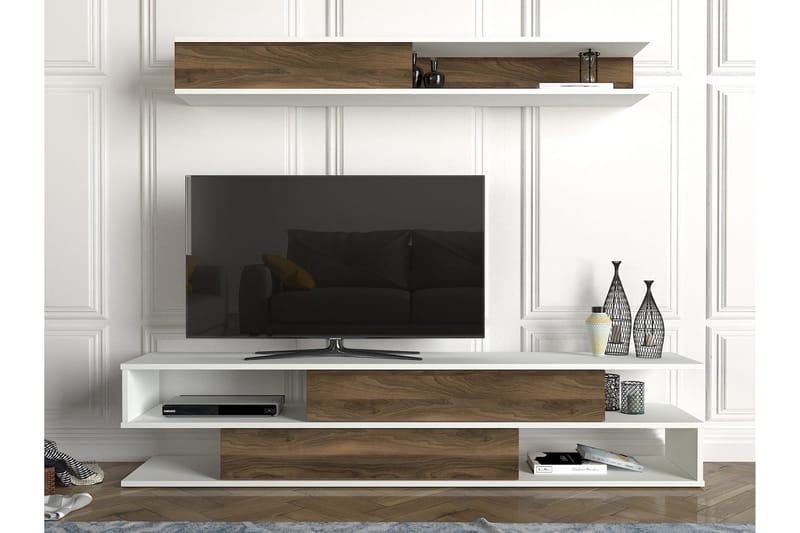 Myane medieopbevaring - Hvid / valnød - Tv-møbelsæt