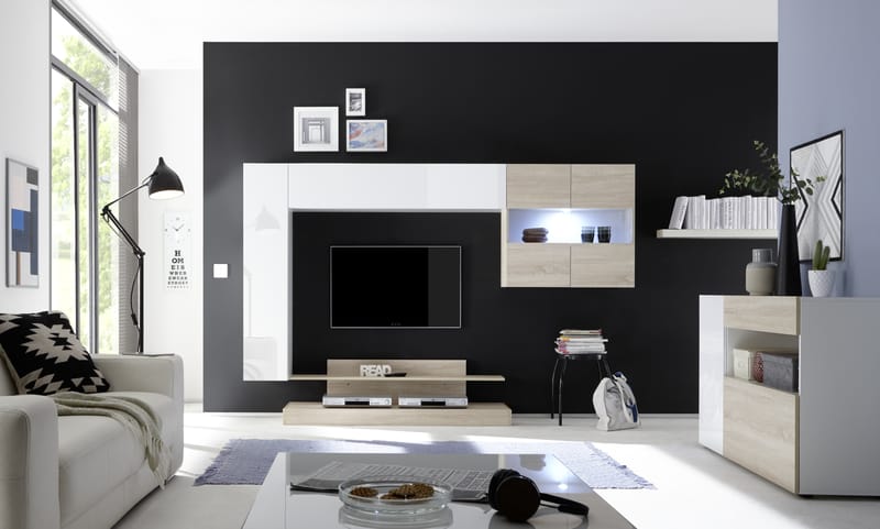 Nicery Mediemøbel 248 cm - Hvid/Brun - Tv-møbelsæt