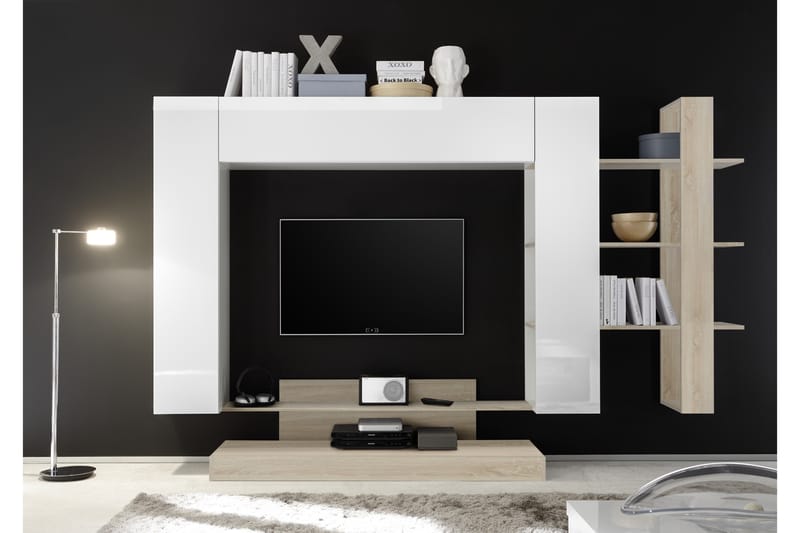 Nicery Mediemøbel 259 cm - Hvid/Brun - Tv-møbelsæt