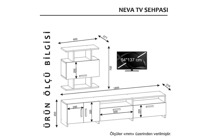 Nivone TV-Bord - Hvid - Tv-møbelsæt