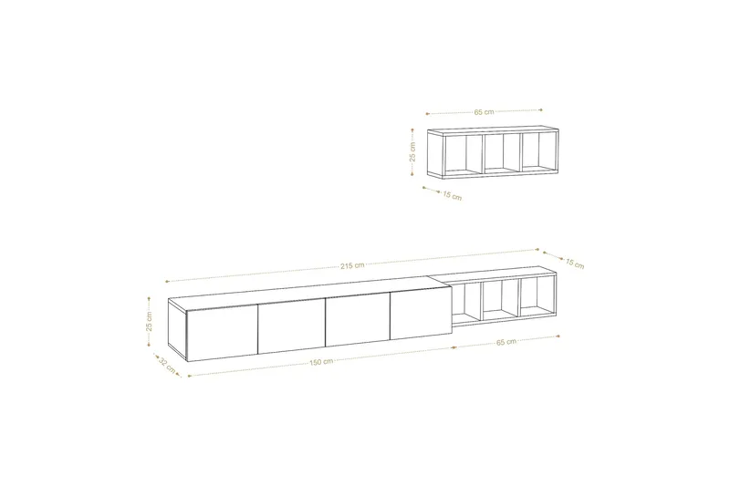 Pa Tv-møbelsæt 215x32 cm Hvid/Brun - Hanah Home - Møbler - TV borde & mediemøbler - Tv-møbelsæt