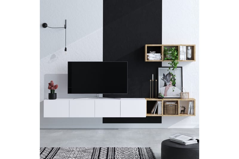 Pa Tv-møbelsæt 215x32 cm Hvid/Brun - Hanah Home - Møbler - TV borde & mediemøbler - Tv-møbelsæt