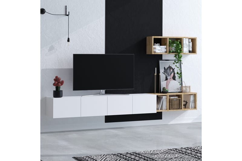 Pa Tv-møbelsæt 215x32 cm Hvid/Brun - Hanah Home - Møbler - TV borde & mediemøbler - Tv-møbelsæt
