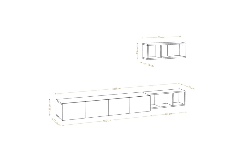 Pa Tv-møbelsæt 215x32 cm Hvid/Brun - Hanah Home - Møbler - TV borde & mediemøbler - Tv-møbelsæt