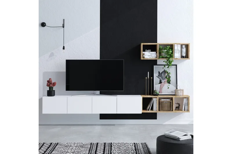 Pa Tv-møbelsæt 215x32 cm Hvid/Brun - Hanah Home - Møbler - TV borde & mediemøbler - Tv-møbelsæt