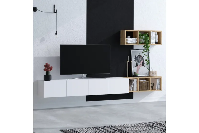 Pa Tv-møbelsæt 215x32 cm Hvid/Brun - Hanah Home - Møbler - TV borde & mediemøbler - Tv-møbelsæt