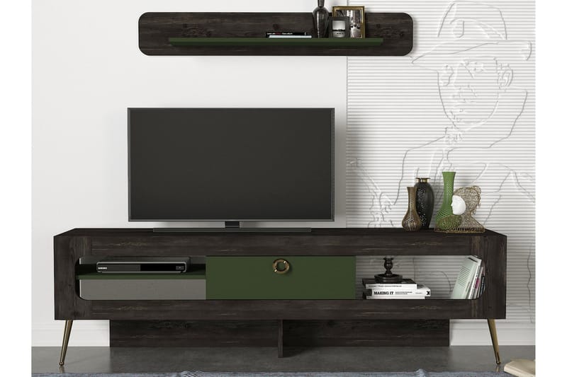 Paulyn TV-Møbelsæt 180 cm - Sort|Grøn - Tv-møbelsæt
